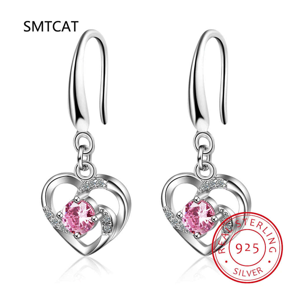 Silver 925 Jewelry Earrings Sapphire Siver Korean Ear Jewelry White/Blue/Pink Color Party Dating Gift Earrings Wholesale