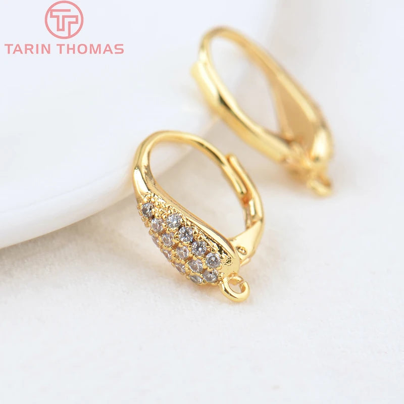 (2646)4PCS 24K Gold Color Brass with Zircon Water Drop Shaped Earrings Clip Earrings Clasps Diy Accessories Jewelry Finding