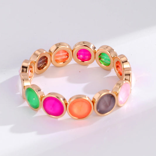 2026 New Design Gold Color Bracelets For Women Inlaid Colorful Glass Crystal Beads Elastic Bangle Candy Color Jewelry