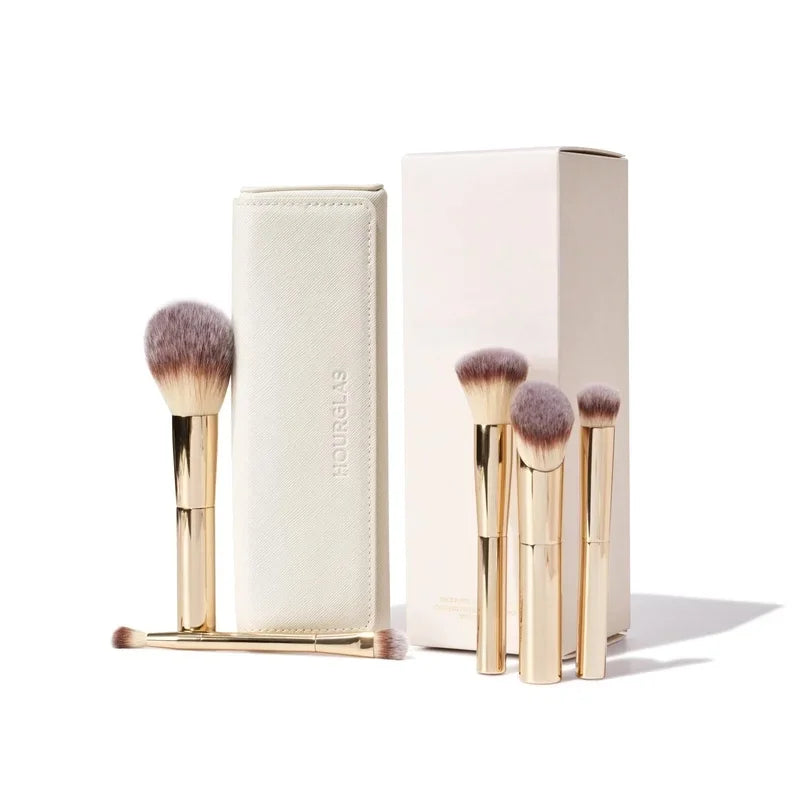 Face and Eye Travel Brush Set Gold High Quality Synthetic Hair Makeup Brushes Set with Pouch Box