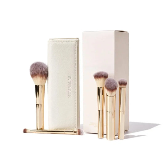 Face and Eye Travel Brush Set Gold High Quality Synthetic Hair Makeup Brushes Set with Pouch Box