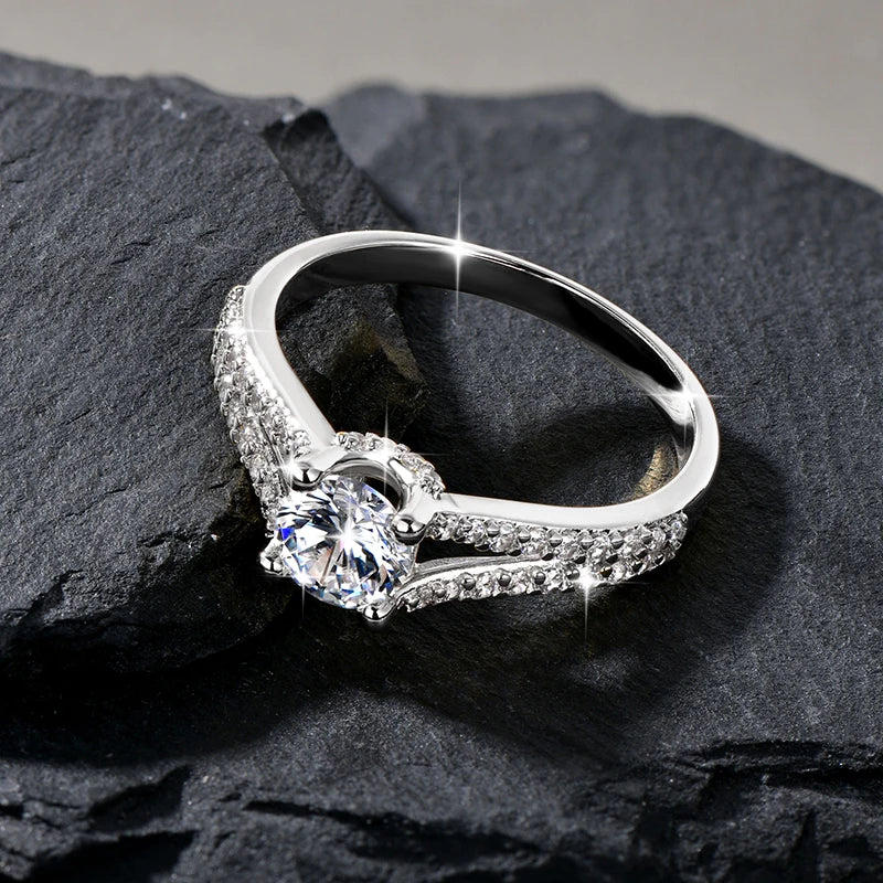 Rrjzz 14K Gold Plated 0.7CT Round Cut Cubic Zirconia Promise Eternity Engagement Weddng Ring for Women Bridal Ring Jewelry Gift