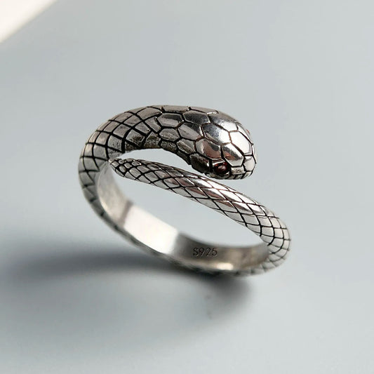 925 Sterling Silver Rings For Women Men Narrow Snake Retro Flower Zircon Open Ring For Birthday Party Gift