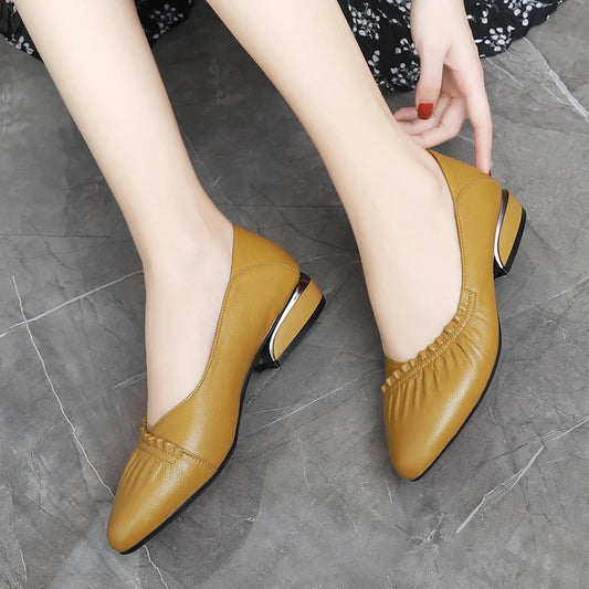 GKTINOO Brand Shoes Thick Heel Ladies Pumps Genuine Leather Pointed Toe Colorful Square Heels Party Handmade Shoes Women 34-43