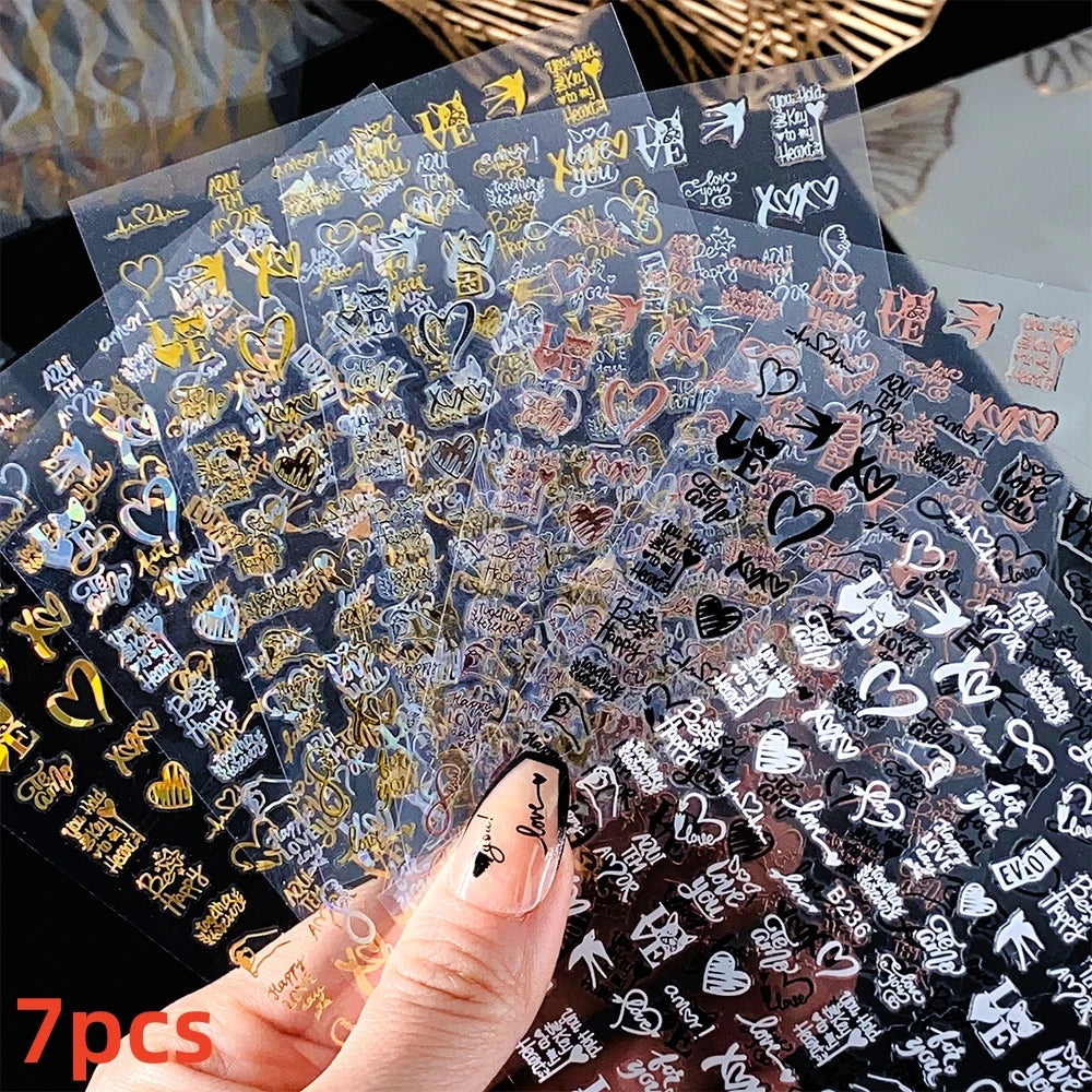 7pcs/Set Bronzing Gold/Silver Nail Art Sticker Sun Stars Moon Design Nail Decals 8*10CM Laser Bohemia Self-Adhesive Slider NLS