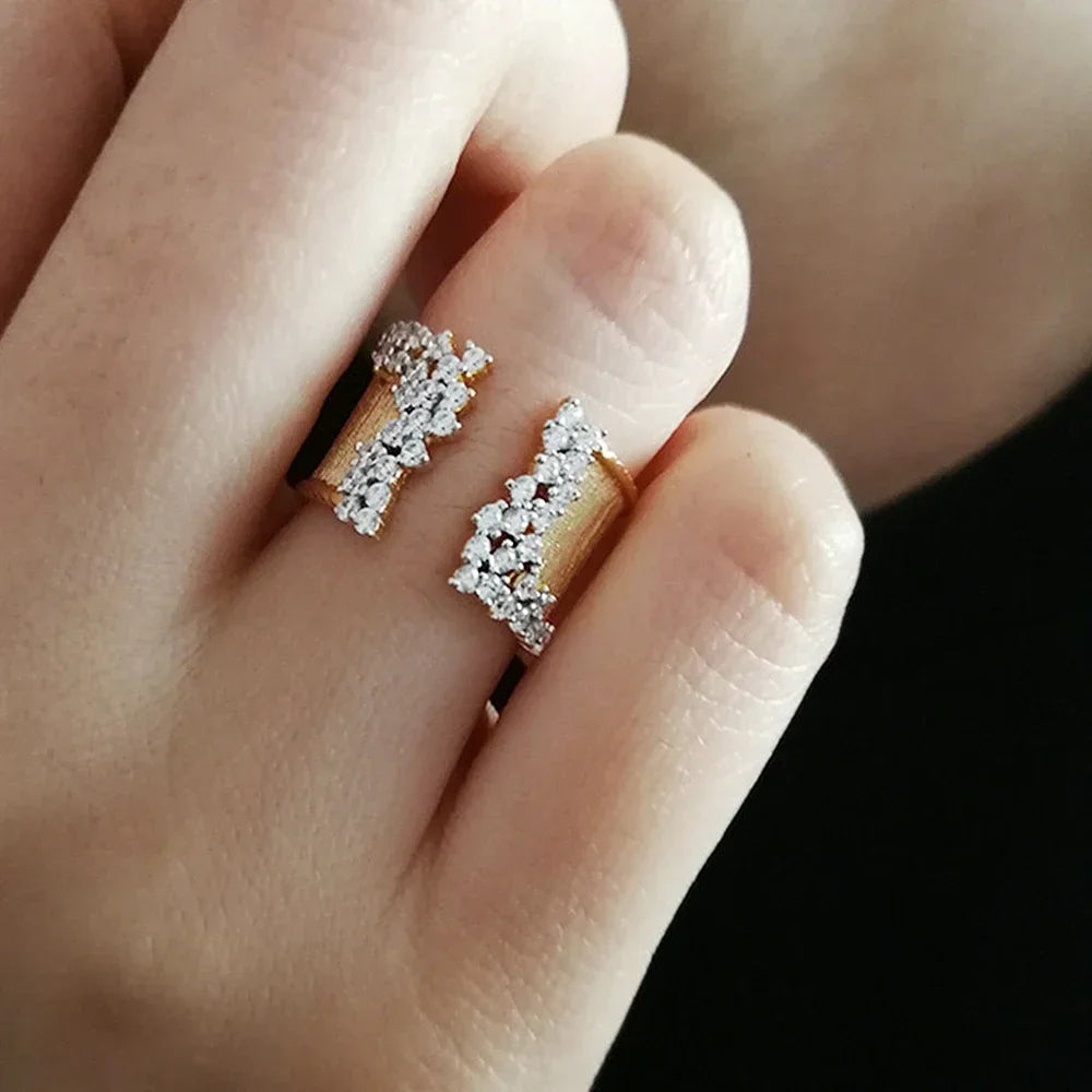 2026 New Fashion Women's Finger Ring with CZ Stone Wiredrawing Effect Gold Color Wide Rings Luxury Female Jewelry Party