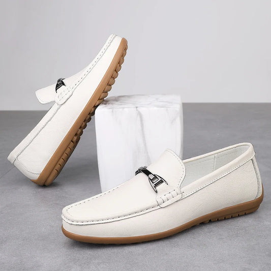 Genuine Leather Men's Casual Shoes Metal Buckle Slip-On Loafers  Breathable Light Business Shoes Fashion Male Walking Moccasins