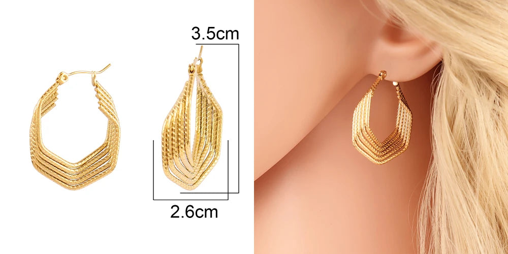 316L Stainless Steel Hoop Huggies Earrings For Women Exaggerated Texture Studs Earrings Girl Geometric Daily Jewelry Gifts