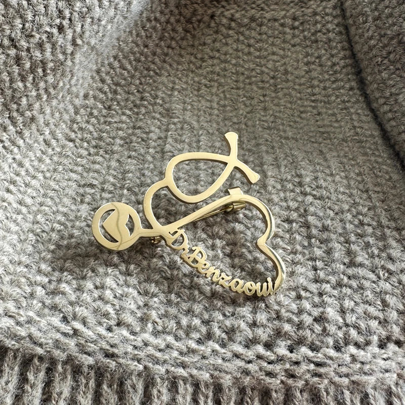 Customized Name Brooch Stethoscope Pin Doctor Nurse Name Stainless Steel Jewelry Fashion Gift For Men Women Daily Accessori