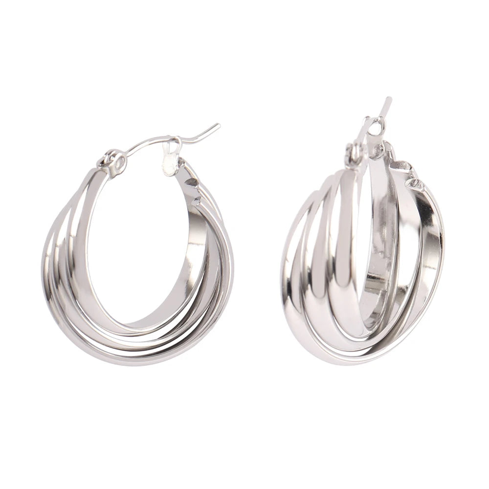 316L Stainless Steel Hoop Huggies Earrings For Women Exaggerated Texture Studs Earrings Girl Geometric Daily Jewelry Gifts