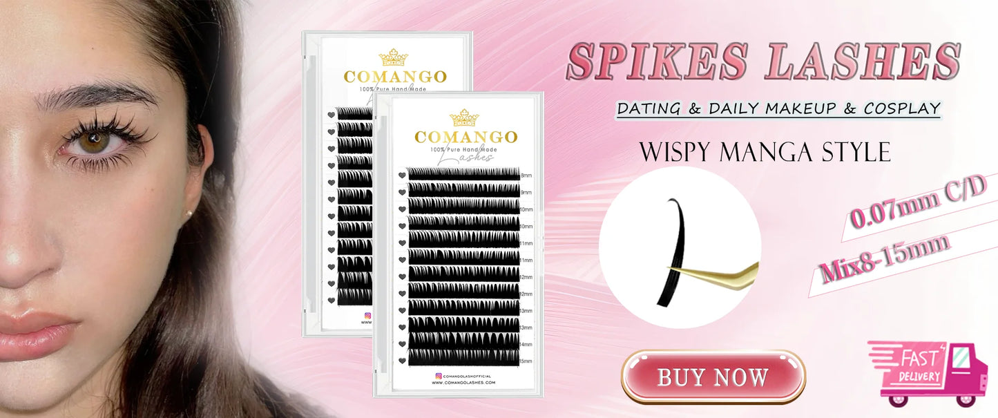 CoMango 7D Wispy Premade Fans Eyelash Extension C/D Curl Pointy Base Premade Hybrid Fan Lashes Faux Mink Wispy Fans Wholesales