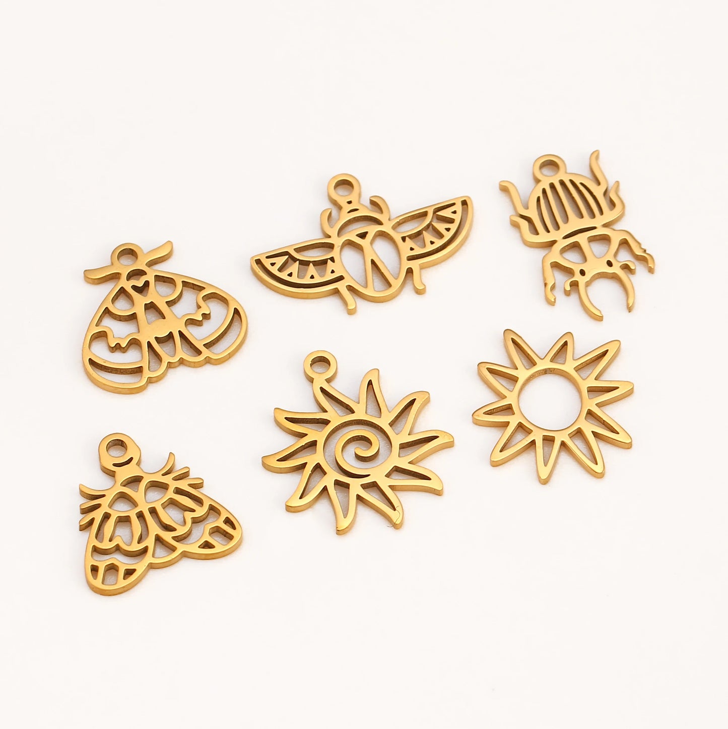 5Pcs Spring Bee/Butterfly/Beelet Charms Stainless Steel Scarab Moths Pendants DIY  Necklace Bracelet Jewelry Making Accessories