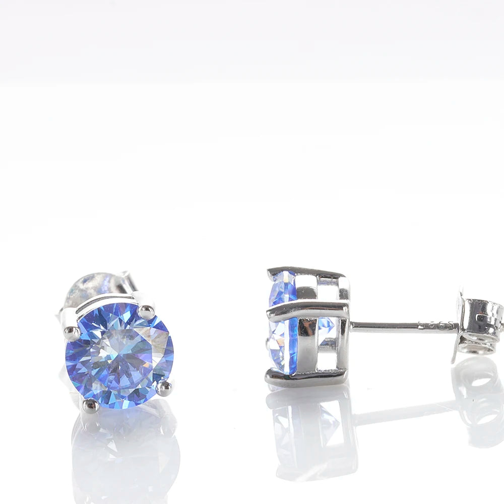 925 Sterling Silver Stud Earrings Round Brilliant Cut VVS1 White/Pink/Yellow Moissanite Test Passed Diamond for Women  Gift