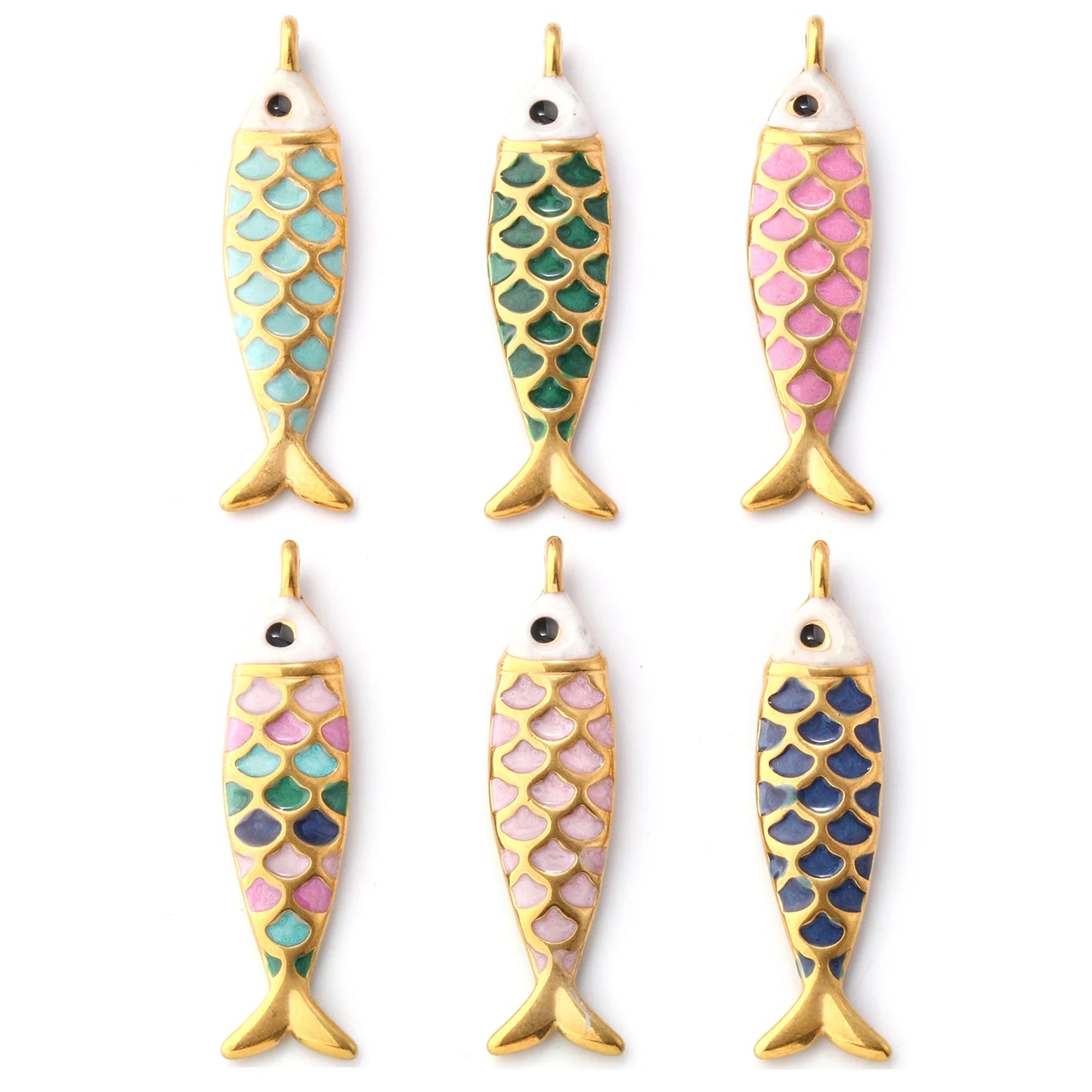 1pc Stainless Steel Charms Gold Color Ocean Fish Animal Pearlized Multicolor Enamel Pendant DIY Women Necklace Jewelry Findings