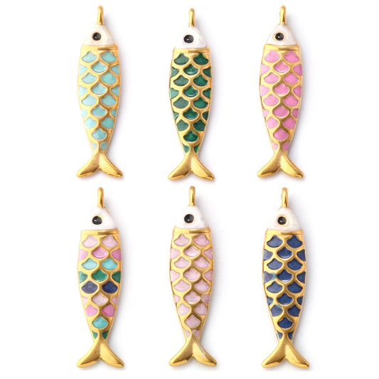 1pc Stainless Steel Charms Gold Color Ocean Fish Animal Pearlized Multicolor Enamel Pendant DIY Women Necklace Jewelry Findings