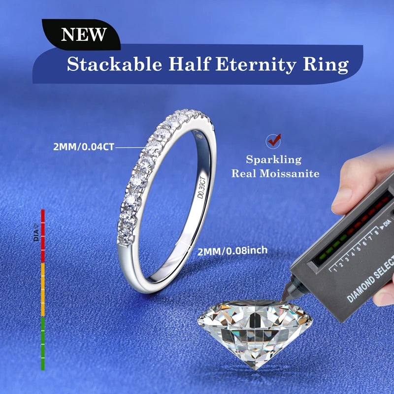 ANZIW Stackable Half Eternity Rings Bands Sparking 2mm Moissanite Wedding Engagement Ring 925 Silver for Women Gifts Jewelry D-E