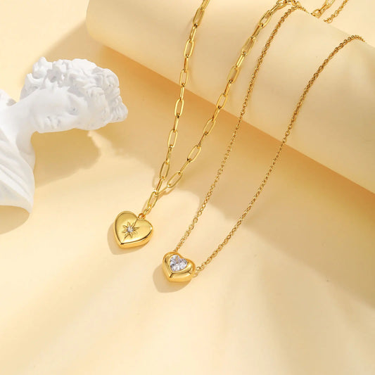 Stainless Steel Love Heart Pendant Necklace , Adjustale Link Paperclip Chain For Women Birthday Girls