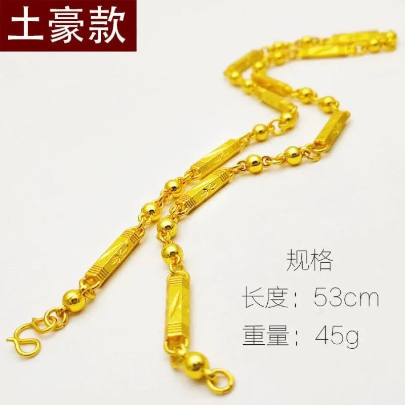 Plated 100% Real Gold 24k 999 Necklace Men's 999 Dominant Personality Fashion Jewelry 999 Permanent Color Pure 18K Gold Jewelry