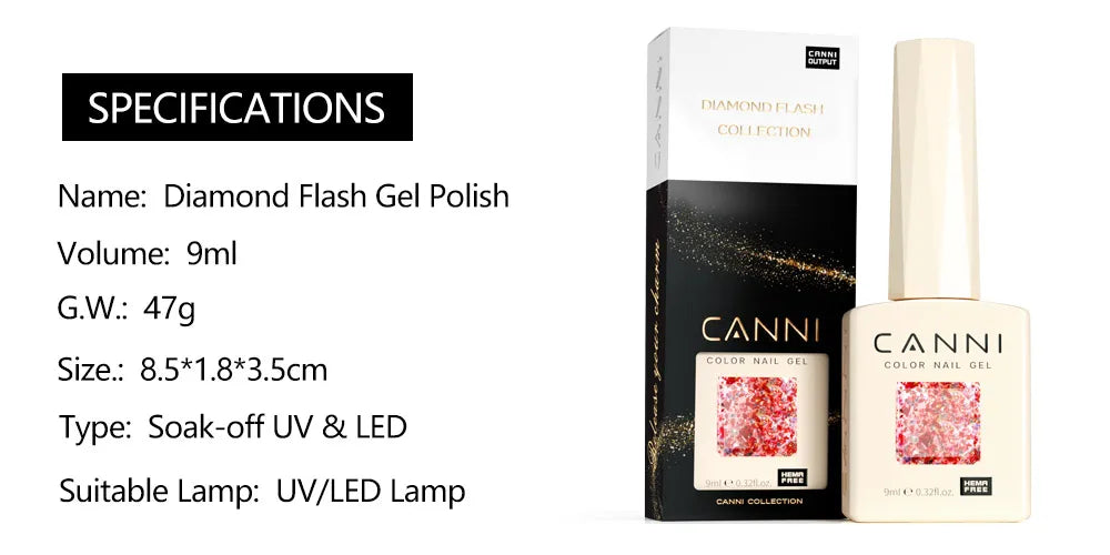 9ml CANNI Nail Gel Polish HEMA FREE Diamond Sparkle Sequin Gorgeous Color Venalisa Semi Permanent Soak Off UV LED Glitter Nails