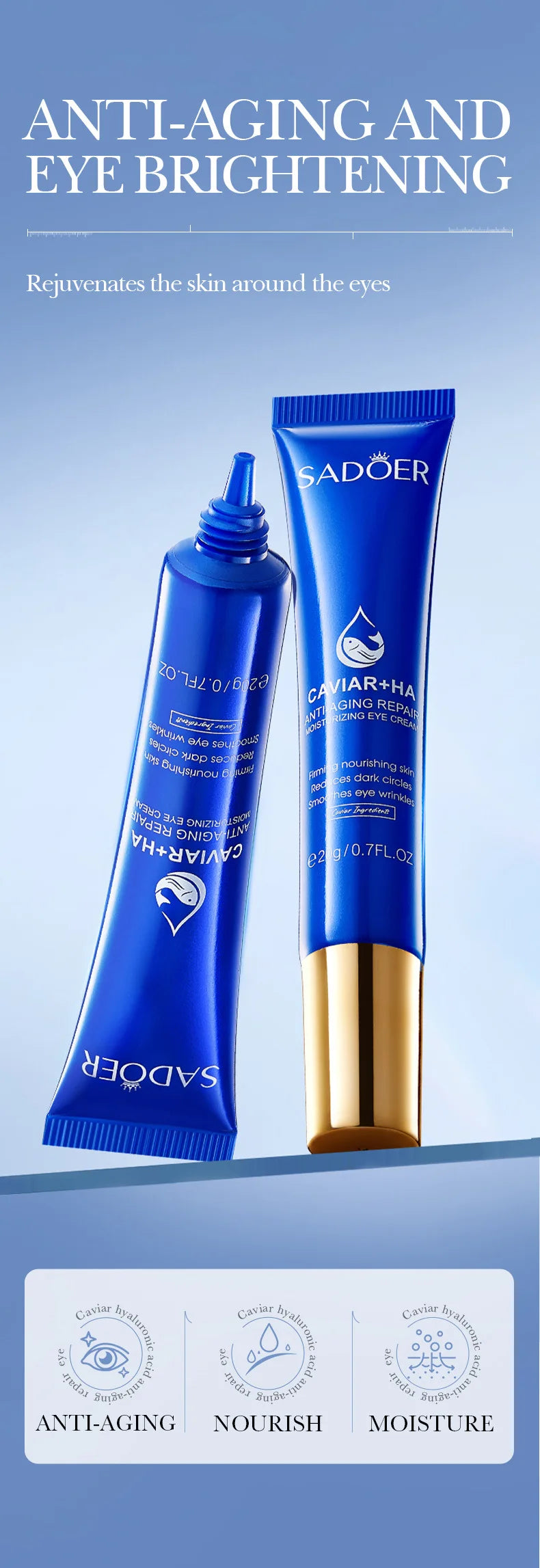 SADOER Caviar Hyaluronic Acid Eye Cream Anti Dark Circles Removal Eyes Bags Firming Moisturizing Beauty Eyes Skin Care Products