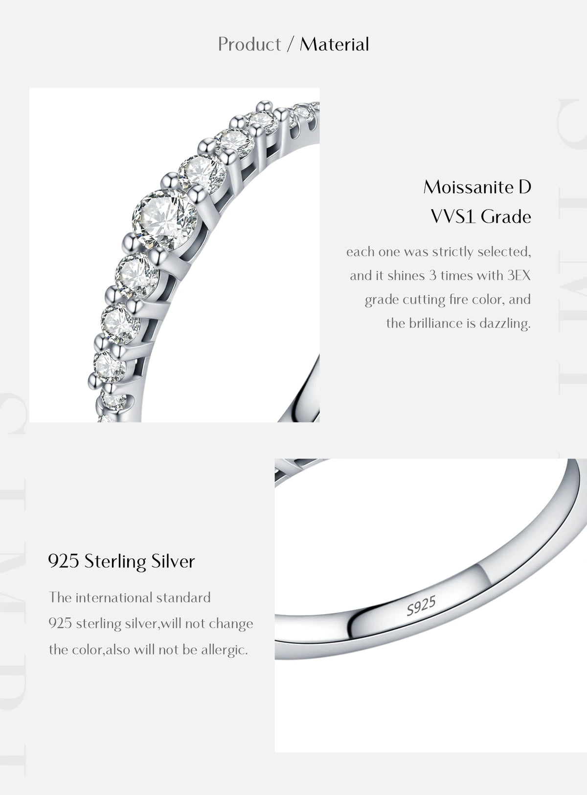 MODIAN Fashion Stacking Slim Rings 925 Sterling Silver Sparkling Round Moissanite Rings For Women Fine Jewelry