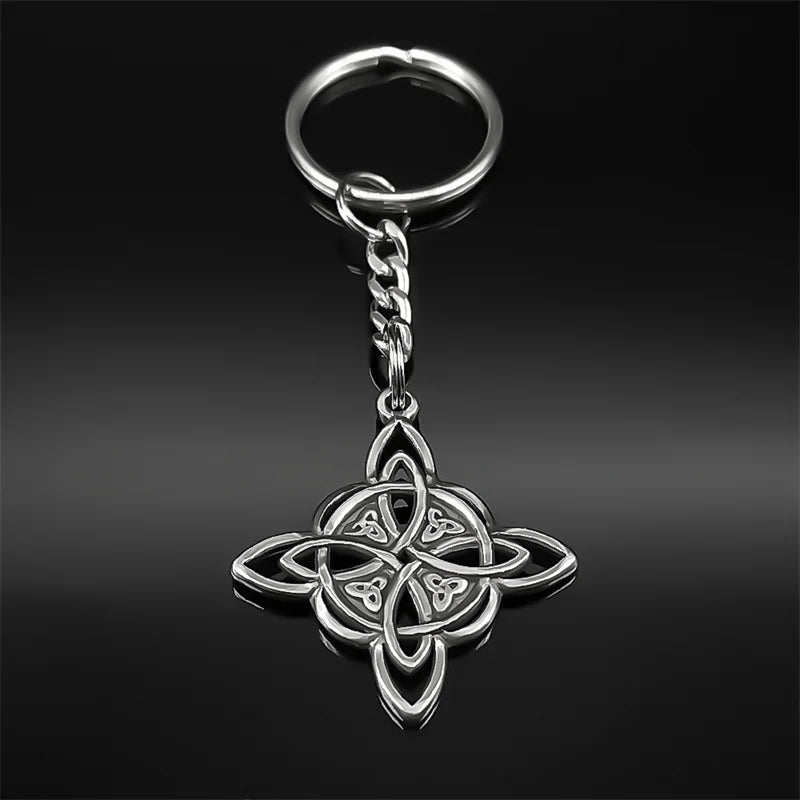Gothic Viking Witch Celtic Knot Symbol Key Chain for Women Men Stainless Steel Odin Runes Witchcraft Key Ring Jewelry Gift