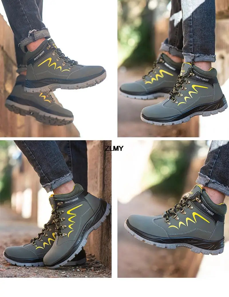 ZLMY Men Steel Toe Shoes High Top Work Boots Indestructible Safety Shoes Man Puncture-Proof Work Sneaker Winter Safety Boots Men