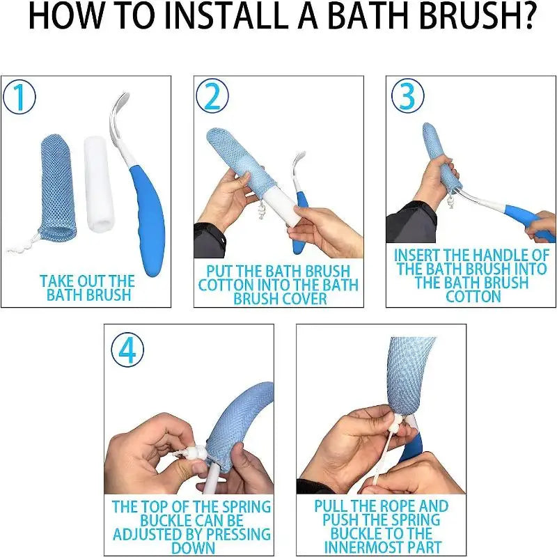 [TG813]1 Pcs Bath Soft Back Scrubber Brush Bath Shower Scrubbing Mesh Brush With Handle Exfoliating Scrub Massager Bath Supplies