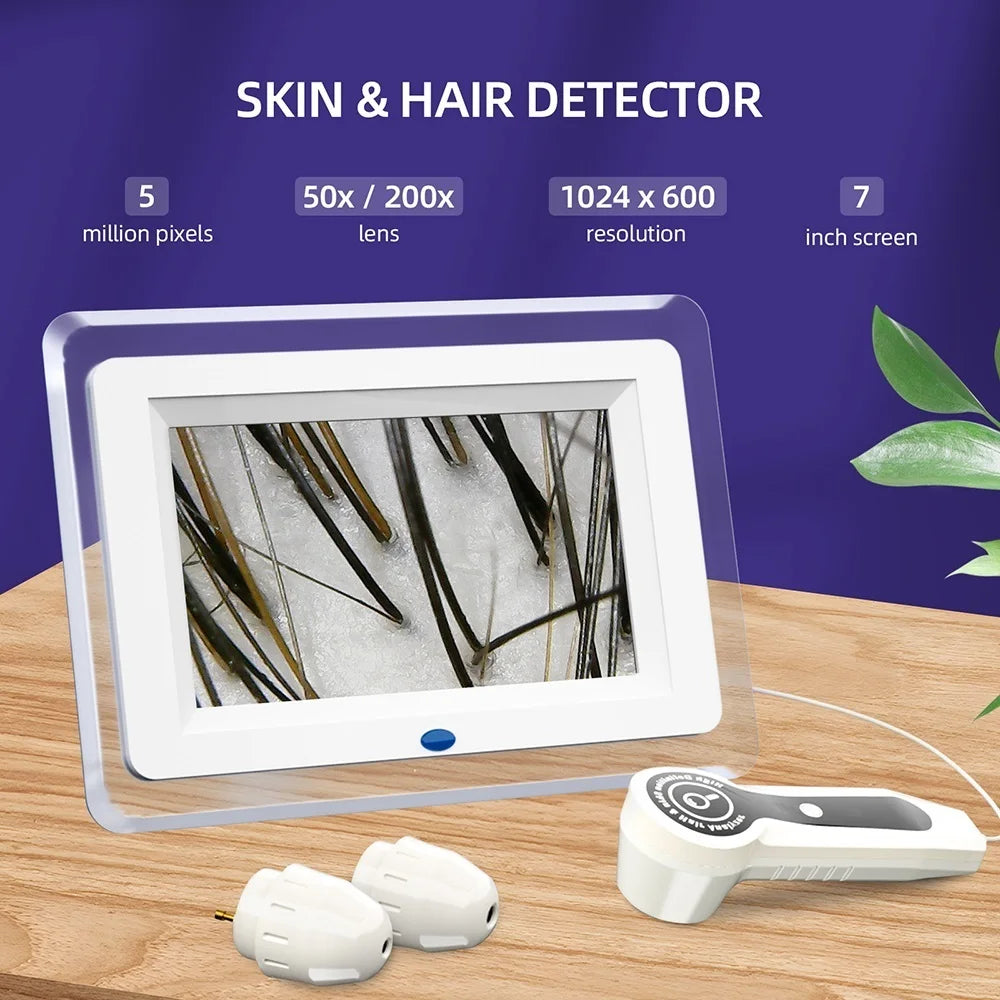 7 Inch LCD Scalp Detector Digital Hair Skin Analyzer Microscope for Hair Follicle Testing and Skin Analysis Magnifier 50/200X