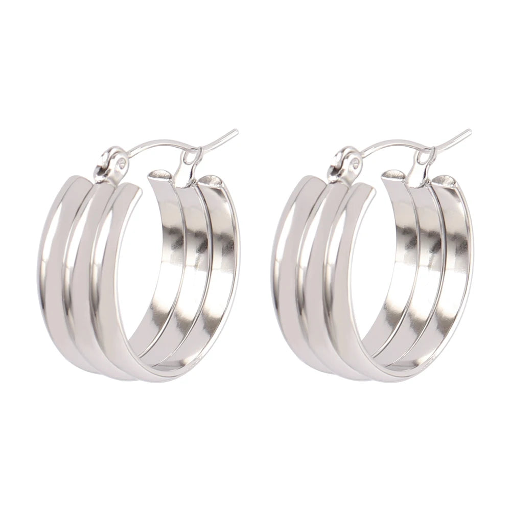 316L Stainless Steel Hoop Huggies Earrings For Women Exaggerated Texture Studs Earrings Girl Geometric Daily Jewelry Gifts