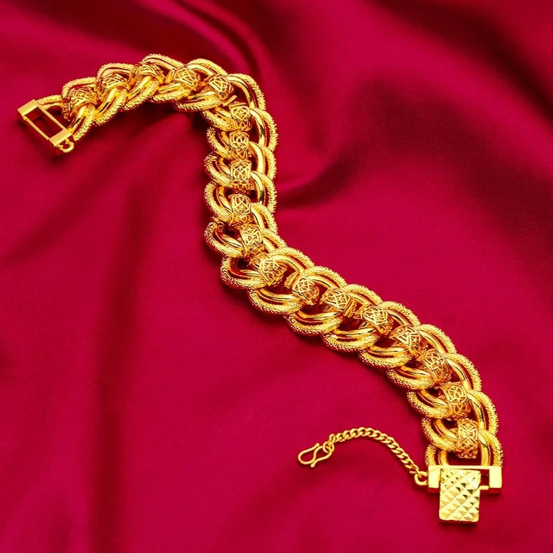 18 K Gold Color Widened Watch Chain Bracelet for Men Dad Father Not Fade Design Bracelet Wedding Engagement Jewelry Gifts