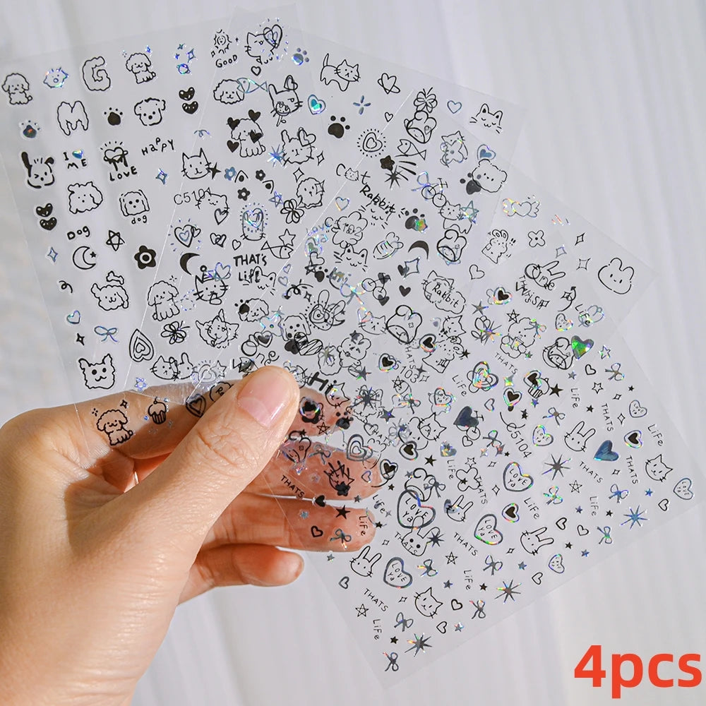 7pcs/Set Bronzing Gold/Silver Nail Art Sticker Sun Stars Moon Design Nail Decals 8*10CM Laser Bohemia Self-Adhesive Slider NLS