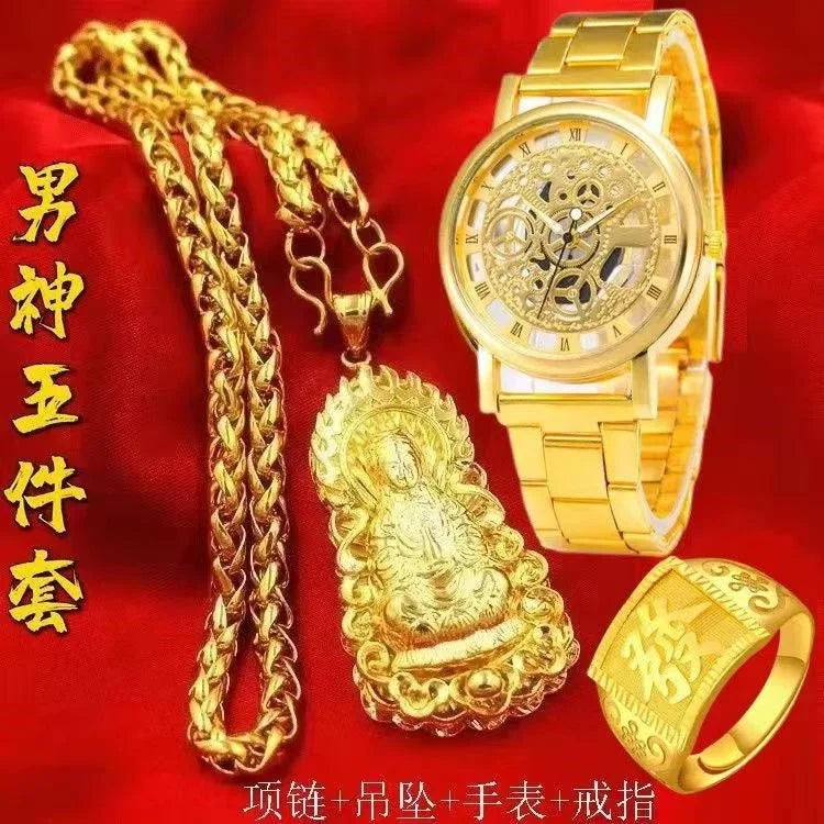 Plated 100% Real Gold 24k 999 Necklace Men's 999 Dominant Personality Fashion Jewelry 999 Permanent Color Pure 18K Gold Jewelry