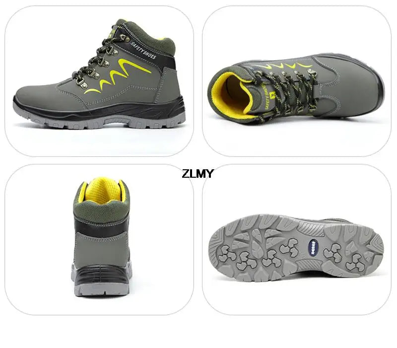 ZLMY Men Steel Toe Shoes High Top Work Boots Indestructible Safety Shoes Man Puncture-Proof Work Sneaker Winter Safety Boots Men