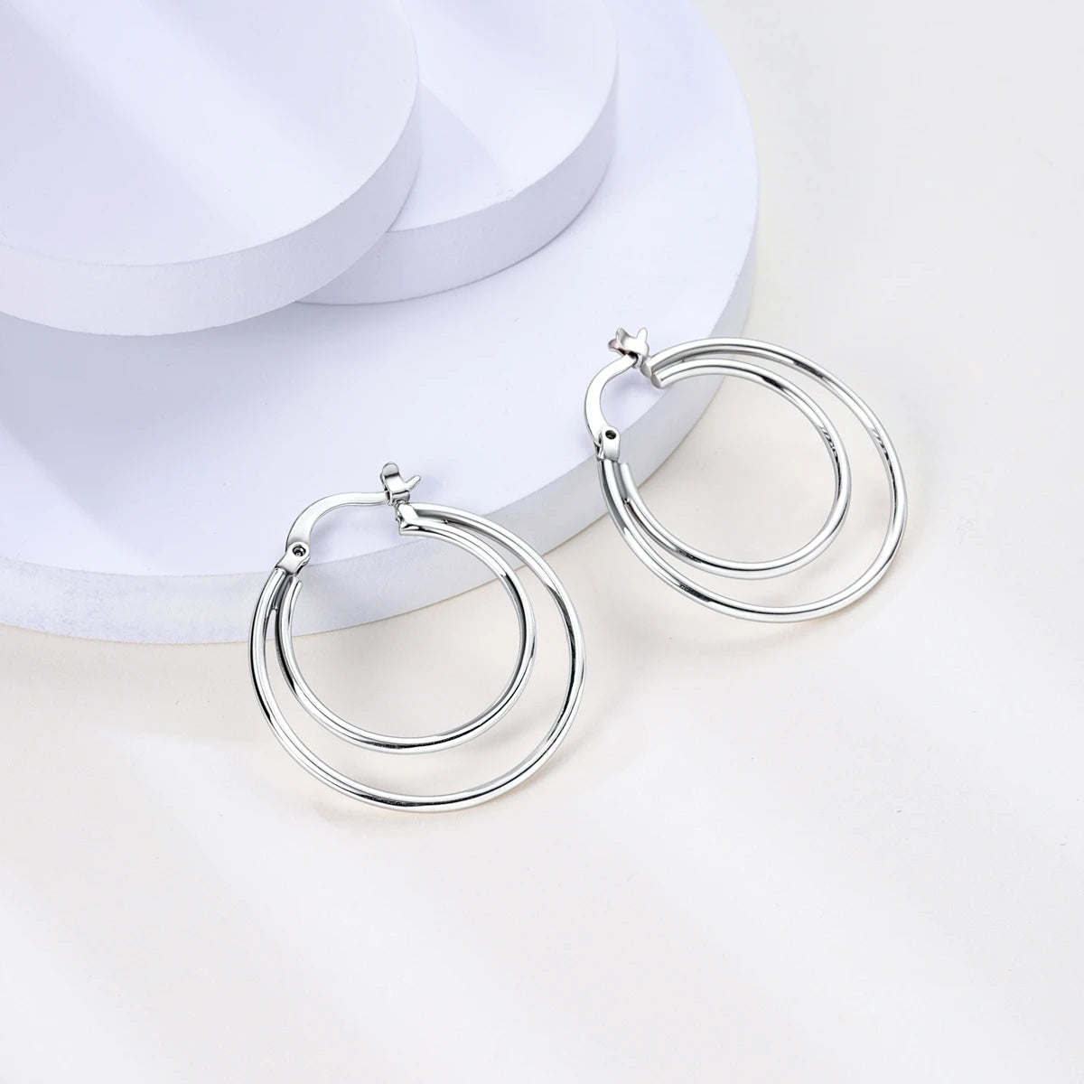 CYCUFF S925 Sterling Silver Zircon Simple Geometry Big Double Ring Earrings Birthday Party Gift Trend 2025 Jewelry Women Earring