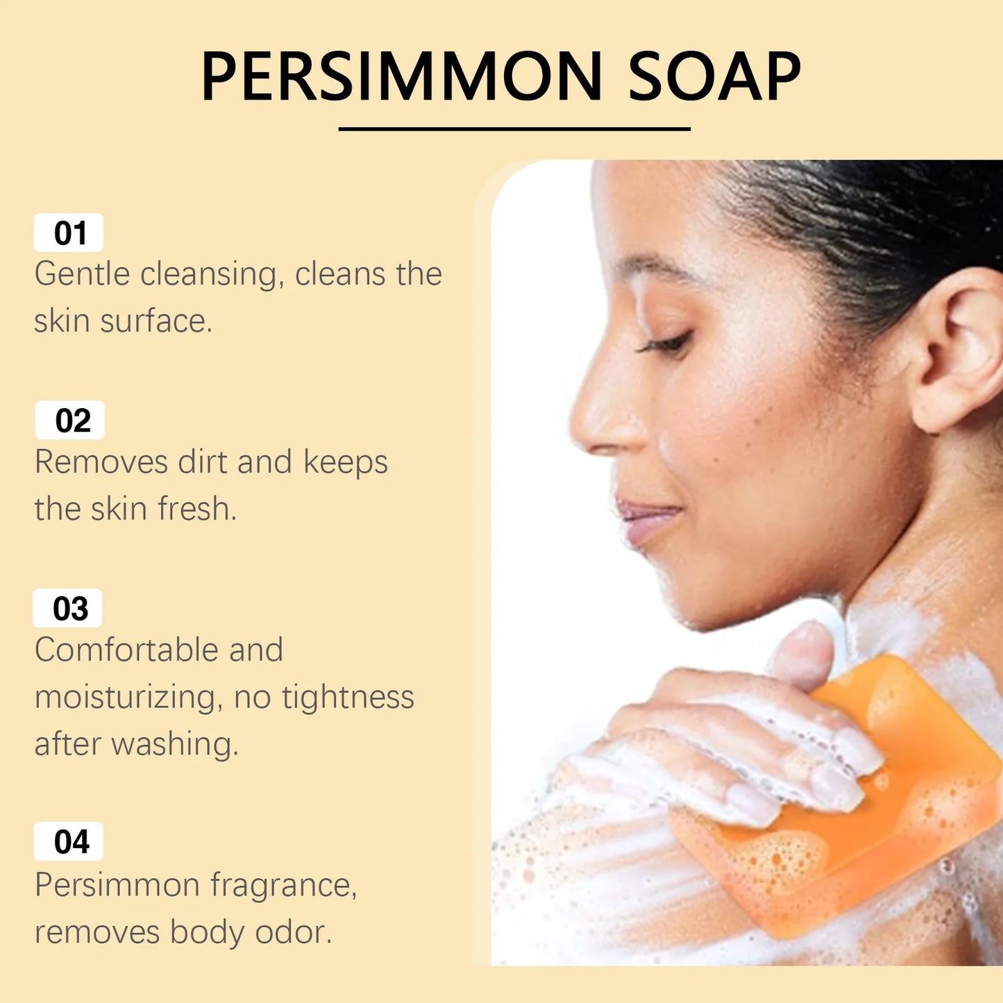 OceAura Persimmon Soap Bar for Body Odor Control Deodorant Professional Skin Cleaning Goat Milk Body Wash Persimmon Shower Gel