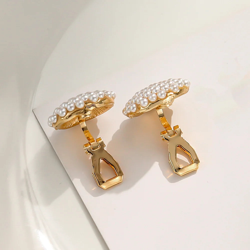 Non Pierced Simulated Pearl Geometric Round Clip On Earrings Wedding Party Gift Jewelry Ear Cuff Earring Aretes Mujer