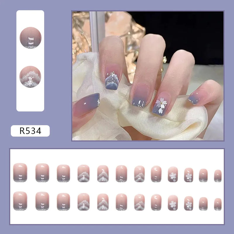 Sweet Sweetheart 24 Pcs Press on Nails Pink Gradient Fake Nails Glossy Artificial Finger Manicure Reusable False Nails for Women