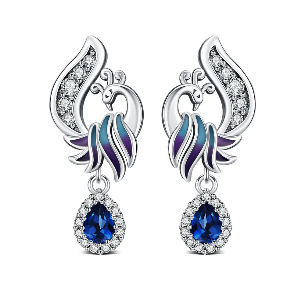 New Hoops Earrings Original 925 Sterling Silver Blue Zircon Phoenix Earrings Luxury Elegant Women's Jewelry Anniversary Gifts