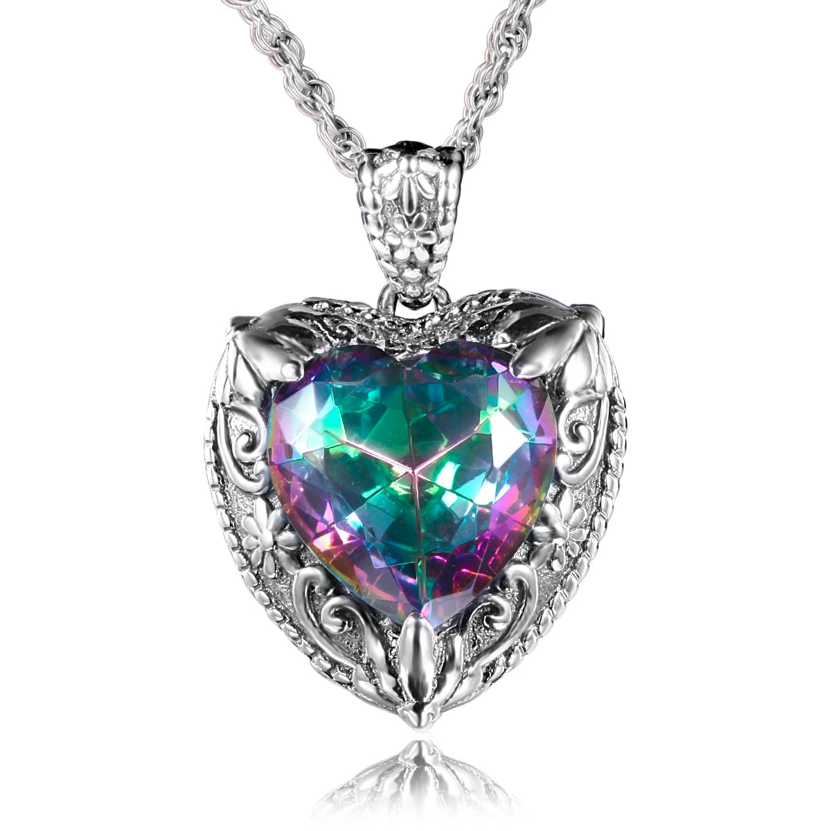Szjinao Vintage Mystic Topaz Heart Necklace Pendant For Women Solid 925 Sterling Silver Rainbow Topaz Pendants Woman Jewelry Hot