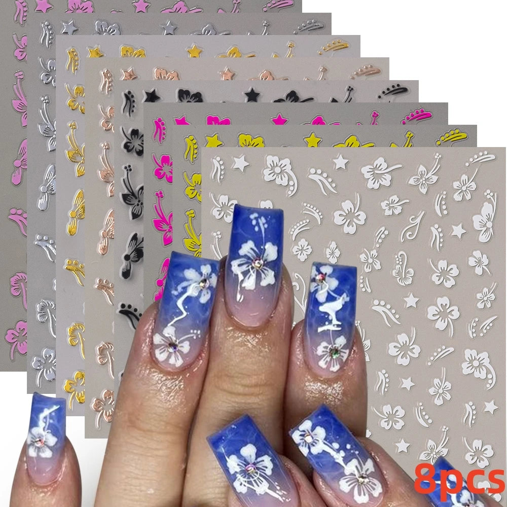7pcs/Set Bronzing Gold/Silver Nail Art Sticker Sun Stars Moon Design Nail Decals 8*10CM Laser Bohemia Self-Adhesive Slider NLS