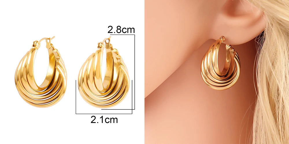 316L Stainless Steel Hoop Huggies Earrings For Women Exaggerated Texture Studs Earrings Girl Geometric Daily Jewelry Gifts