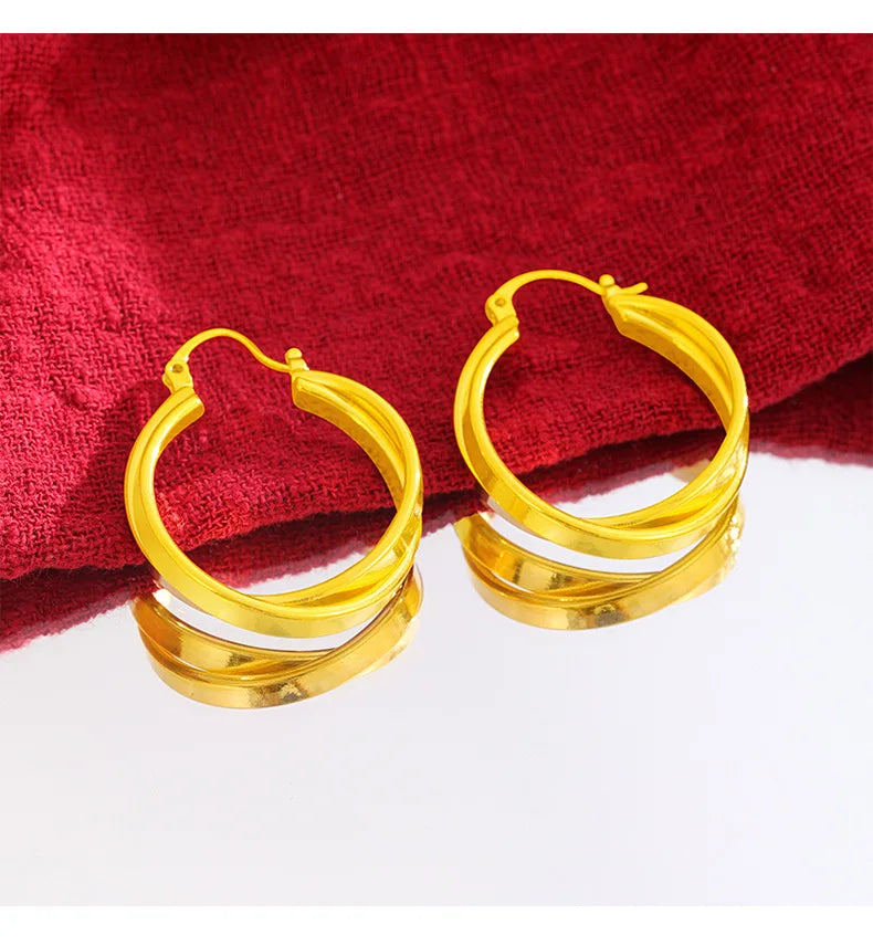 Stylish Double Hoop Earrings Women's 24K Gold AU999 - Minimalist double hoops, trendy, women's 24K gold style