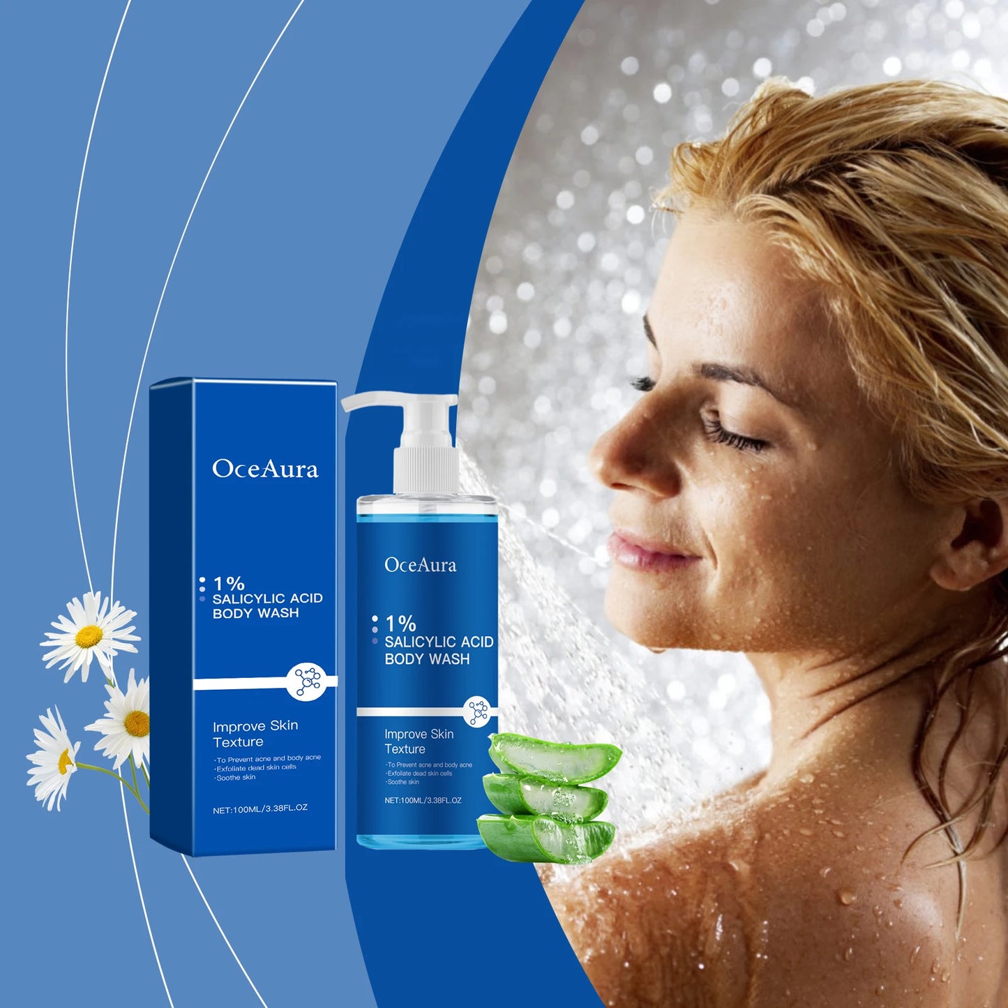 Oce Aura Salicylic Acid Shower Gel Daily Gentle Cleanse Exfoliate Oil Control Refreshing Comfortable Lubrication for Clear Skin