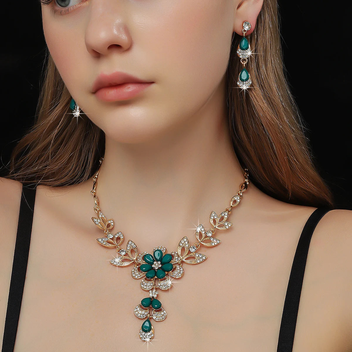 Luxury Color Matching Unique Necklace Earring Set Date Party Banquet Bridal Wedding Dress High End Jewelry