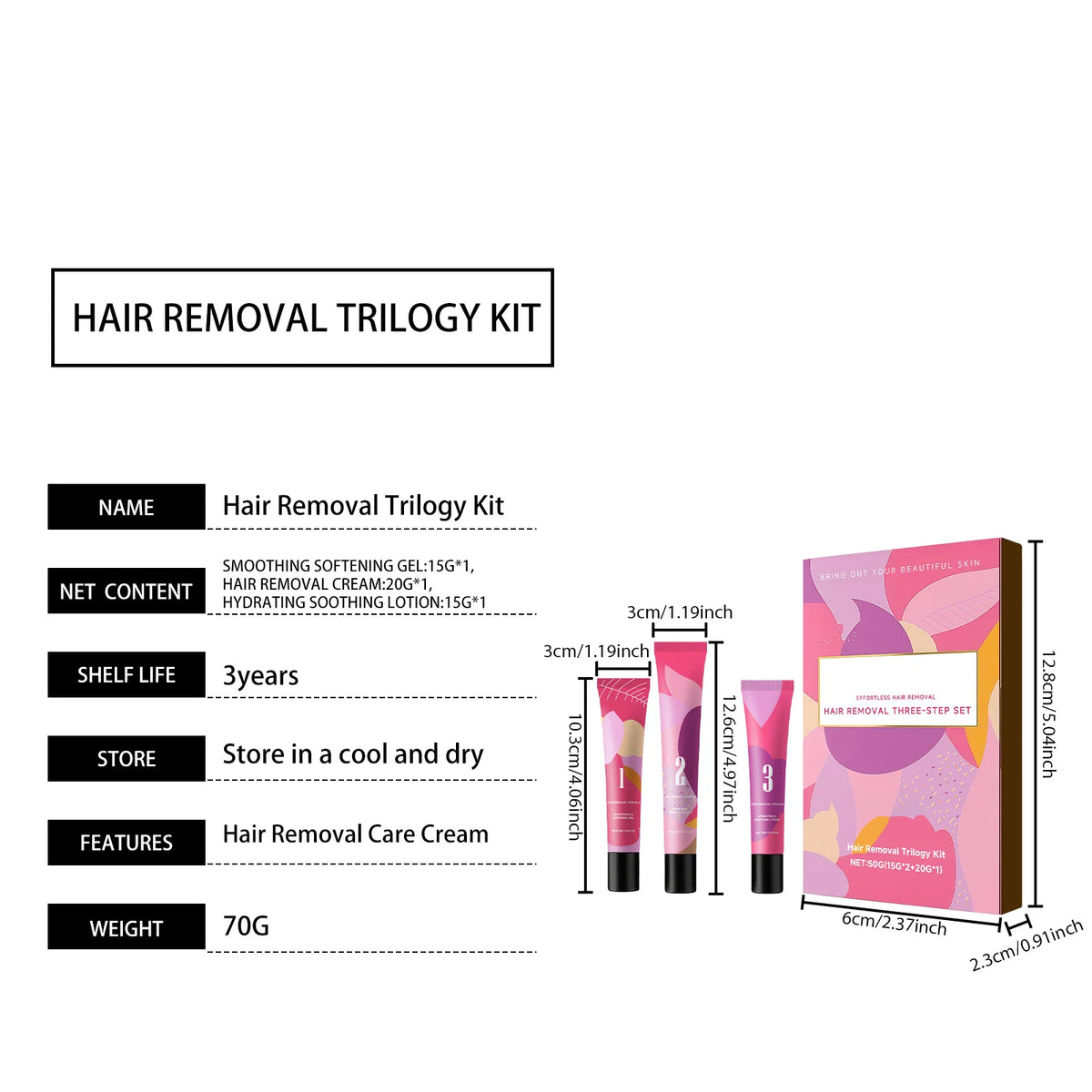 Facial Hair Removal Cream for Three Step Kit Lip Chin Upper Lip Women Home Use Gentle With Softening Gel Soothing Lotion