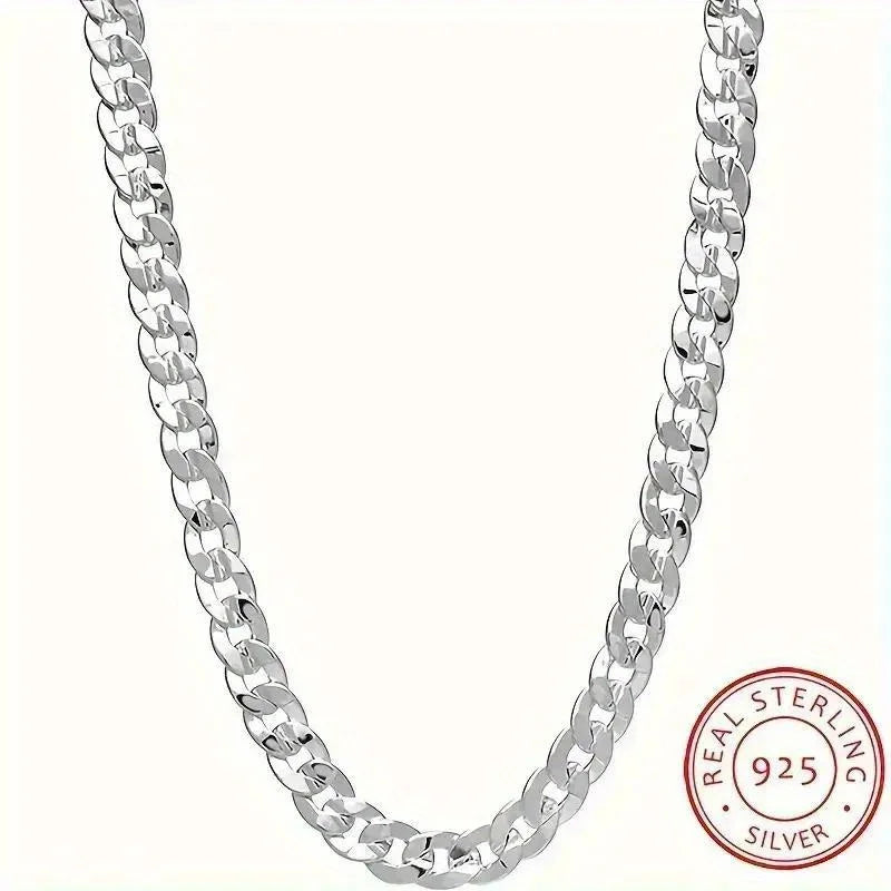 High-Quality 925 Sterling Silver Special 7mm Cuban Chain Necklace For Women Men Concave Sideways Wedding Designer Jewelry Party