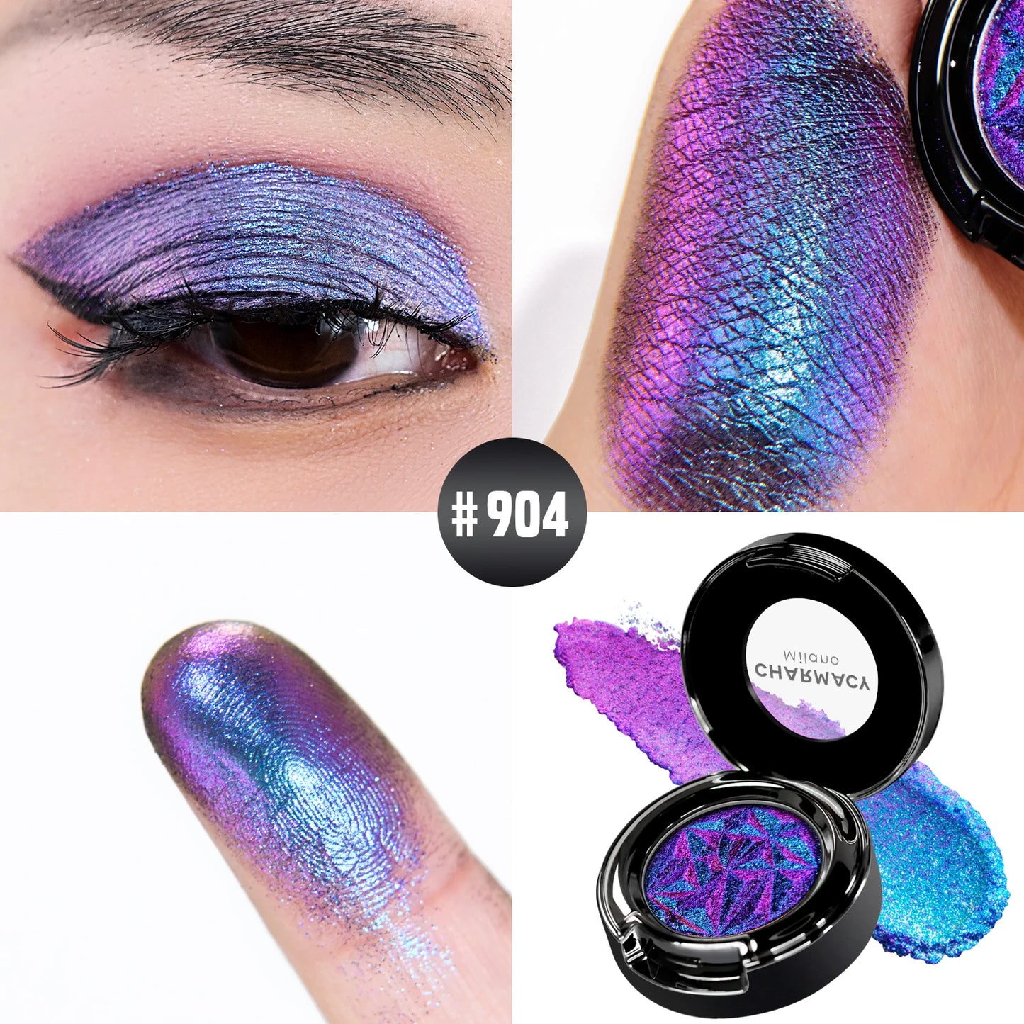 CHARMACY Multichrome Glitter Eyeshadow Set with Primer Long-lasting High Chrome Pigment Eye Shadow Cosmetic Makeup for Women