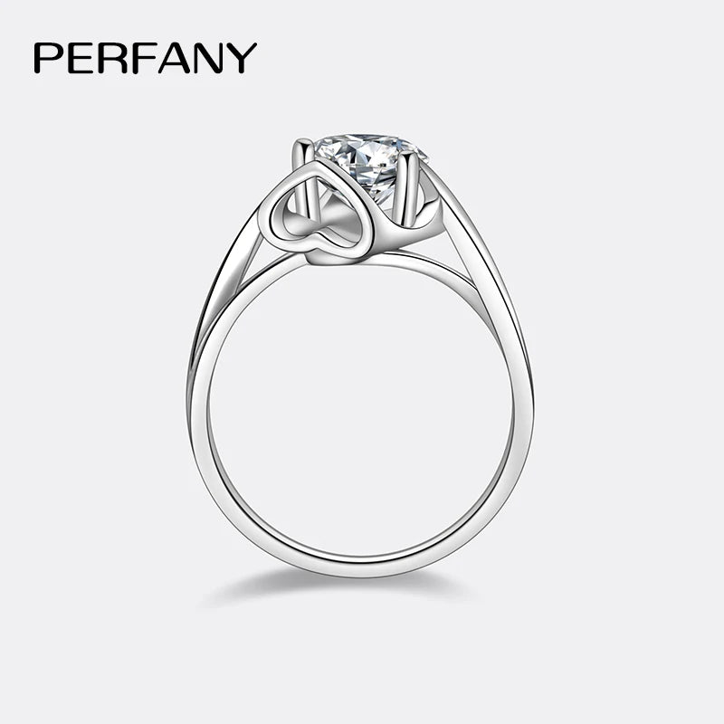 PERFANY 0.5/1CT Moissanite Engagement Ring for Women S925 Pure Silver Angel Kiss Laboratory Certified Diamond Wedding Jewelry