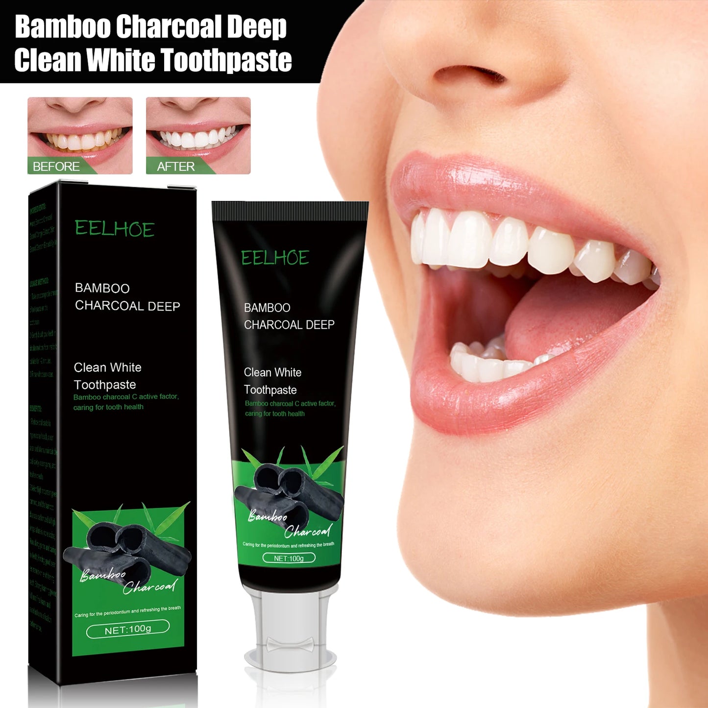 Clean White Toothpaste Effectively Remove Dental Plaque Eliminate Oral Odors Caring for Dental Health Bamboo Charcoal Toothpaste